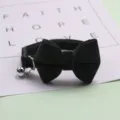 Black velvet pet bow tie collar with bell for cats and small dogs adjustable neck strap - Black