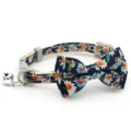 Cute blue floral cat collar with bow tie and bell, adjustable safety buckle for pets. - Gray Buckle Black Floral