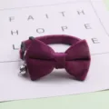 Purple velvet pet collar with bowknot and bell, soft suede kitten necklace for small dogs and cats. - Purple