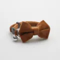 Brown suede pet collar with cute bow tie, metal bell and secure buckle for cats and dogs. - Caramel color