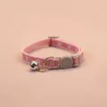 Pink floral pet collar with safety buckle and bell for cats and dogs, detailed view. - Pink (Pink Base)