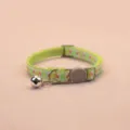 Green floral pet cat dog collar with safety buckle and cute metal bell detail shot - Fruit Green
