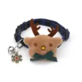 Christmas pet collar with plush reindeer, blue plaid strap, bell and snowflake pendant - Blue Reindeer