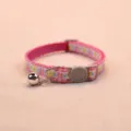 Pink floral pet collar with safety buckle and bell for cats and small dogs daily wear - Rose Red