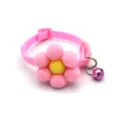Pink pet collar for cats and small dogs featuring a cute fluffy pom-pom flower and bell. - Pink