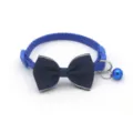 Blue cat collar with bow tie and bell, adjustable pet neck strap for small dogs and kittens. - Silver Border Style / Sapphire Blue