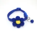 Blue pet collar with cute sunflower plush decor and bell for small dogs and cats variant. - Sapphire Blue