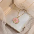 Collar de moda para mujer con colgante de flor de circonita rosa y conejo lindo y elegante. - X1446 Conejo rosa 3