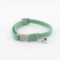 Green woven pet cat collar detail view, featuring durable plastic buckle and cute silver bell. - Collar Only (Without Leash) / Grass Green