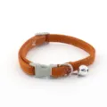 Orange woven pet cat collar with cute bell, adjustable buckle and metal D-ring for daily use. - Collar Only (Without Leash) / Caramel color
