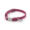 Pet cat collar with bell adjustable soft fabric safety buckle lightweight red kitten neck strap - Collar Only (Without Leash) / Fuschia