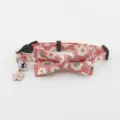 Pink floral pet cat collar detail featuring a cute bowknot and a charming flower bell pendant. - Deep Pink