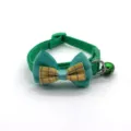 Green plaid pet collar with cute double bow and bell for cats and small dogs variant - Green