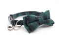 Collier pour chat à carreaux vert avec nœud et clochette, boucle de sécurité pour animaux. - Carreaux Vert Côté