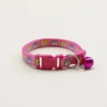 Cute pink pet collar with bell and cartoon print, adjustable size for small dogs and cats. - Rose Red