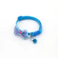 Blue polka dot bow pet collar for cats and small dogs featuring a cute bell and buckle. - Sky Blue