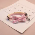 Pink plaid pet collar with cute bow and metal bell for small cats and dogs daily wear - Pink