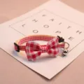 Cute red white grid pet collar with bowknot and bell, perfect for cats and small dogs daily wear. - Red