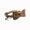 Oranje grijs geruit huisdierhalsband met schattige strik en bel voor katten honden. - Met Strik (Verstelbaar Bereik 19-31cm) / Zijkant Oranje Ruit