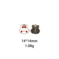 Cute cartoon bow rabbit alloy oil drop charm pendant for DIY jewelry accessories 14x14mm. - White (Red Bow)