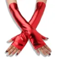 Guantes largos sin dedos de charol metálico rojo para cosplay y fiesta. Guantes brillantes. - Talla única / Cuero Patentado Rojo