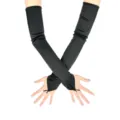 Lunghi guanti neri in raso senza dita da donna per feste anni 20 accessorio costume da sposa. - Nero