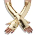 Guantes dorados metálicos sin dedos, guantes largos brillantes y elásticos para fiesta de cosplay. - Talla única / Cuero Patentado Dorado