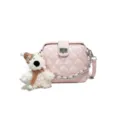 Borsa a tracolla trapuntata rosa con grazioso ciondolo a orsetto, borsa elegante da donna. - Rosa