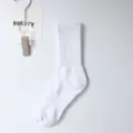 Solid white ribbed crew socks for men and women comfortable cotton daily wear athletic socks - Thickened Cushioned Crew Socks / White