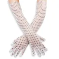 Guantes largos vintage de malla con lunares para mujer, accesorio de boda de encaje y protección. - Talla única / Lunares negros largos con guantes blancos