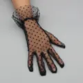 Mujeres guantes cortos de tul lunares negros encaje transparente boda novia accesorio - Talla Única / Encaje Negro con Lunares Negros