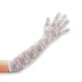 Guantes largos de encaje blanco mujer elegantes mangas transparentes florales para boda verano - Talla Única / Blanco