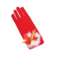 Guantes de Navidad rojos para mujer con elegante ribete de pelo blanco, lazos y campanas. - Talla única / Campana de Navidad Roja