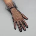 Mujer guantes cortos malla lunares negro encaje transpirable boda fiesta elegante - Talla Única / Encaje Negro con Lunares Blancos