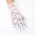 Guantes cortos de encaje blanco con volantes, elegantes guantes de protección solar de encaje para mujer. - Talla única / Ribete Encaje Blanco