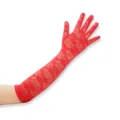 Guantes largos de encaje rojo para mujer, elegantes mangas de encaje de cinco dedos de boda. - Talla Única / Rojo