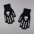Guantes de esqueleto de punto negro Halloween calavera luminosa hueso cálido invierno - Talla Única / Cráneo y Garra de Dedo Completo