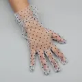 Guantes cortos de tul blanco con lunares y volante para mujer boda fiesta elegante. - Talla Única / Encaje Blanco con Lunares Negros