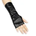 Black faux leather fingerless gloves punk style stage performance costume accessories - One Size / Black