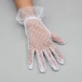 Mujeres cortos blancos lunares malla encaje guantes transparente novia vestido boda - Talla Única / Encaje Blanco con Lunares Blancos
