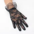 Elegantes guantes de encaje negro con patrón floral y puños de volantes de verano. - Talla única / Ribete Encaje Negro
