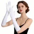 Guantes largos blancos para mujer elegantes guantes de ópera de satén para fiesta de bodas - Talla única / Guantes Largos / Blanco