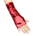 Red metallic fingerless gloves, glossy faux leather arm warmers for stage performance. - One Size / Red