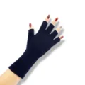 Solid dark blue knitted fingerless long gloves for women, warm winter arm warmers. - One Size / Dark Blue Long Ribbed