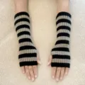 Guantes Sin Dedos De Punto A Rayas Negro Gris Calentadores Variante Estilo Elegante - Talla única / Rayas Gris y Negro