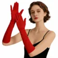Mujeres largos guantes rojos satén ópera elegantes accesorios de disfraces de actuación teatral. - Talla única / Guantes Largos / Rojo