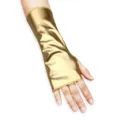 Gold metallic fingerless arm gloves, shiny faux leather stage performance costume accessories. - One Size / Gold