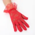 Gants courts en dentelle rouge femmes été protection solaire conduite élégants volants en maille. - Taille unique / Bordure Dentelle Rouge