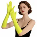 Guantes largos amarillo fluorescente para mujer, elastano seda de leche fiesta nocturna. - Talla única / Guantes Largos / Amarillo