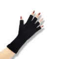 Schwarze fingerlose Strickhandschuhe mit langem Rippbündchen, warmer Acryl-Herbst-Winter-Stil. - Einheitsgröße / Schwarz Lang Gerippt